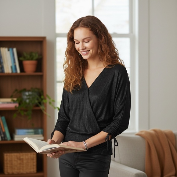 WHBM Metallic Surplice Top NWT - Picture 7 of 14